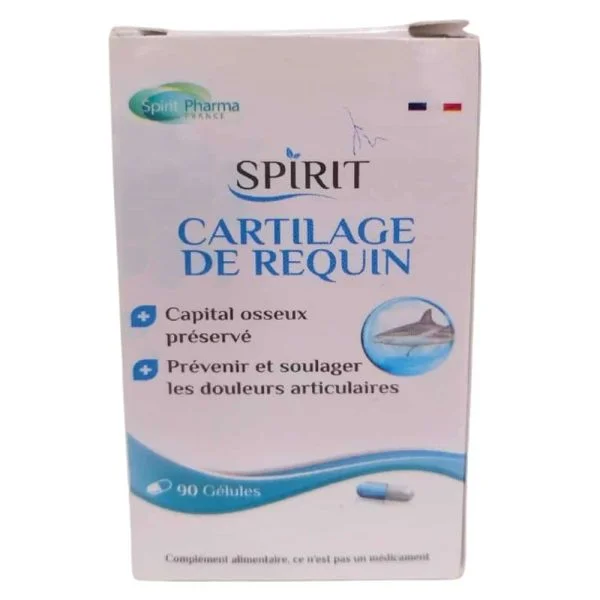 Étui blanc et bleu Spirit Cartilage de requin 90 gélules requin illustré