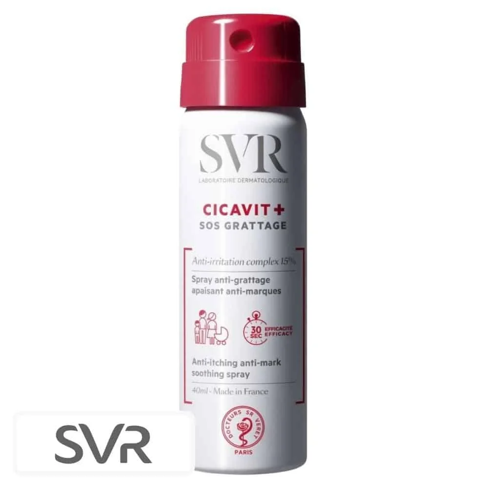 svr-cicavit-sos-grattage-spray-anti-grattage-apaisant-anti-marques-40ml.jpg Aérosol blanc à capuchon rouge SVR Cicavit+ SOS Grattage spray 40 ml