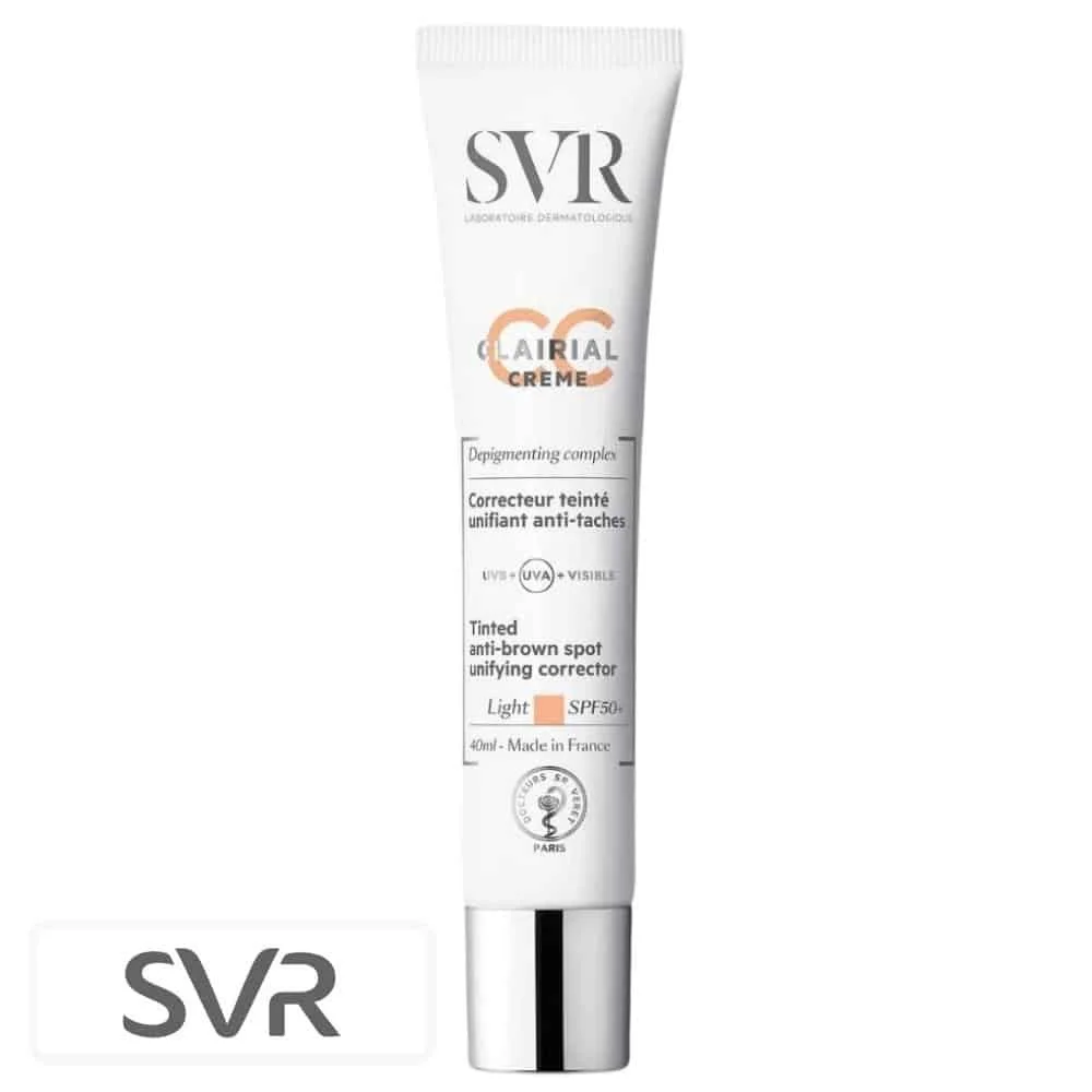 svr-clairial-cc-creme-correcteur-teinte-ligth-unifiant-anti-taches-spf50-40ml.jpg Tube blanc SVR Clairial CC crème correcteur teinté SPF50+ 40 ml