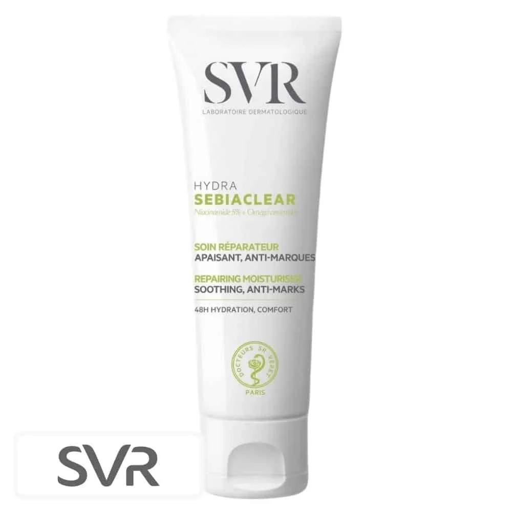 svr-sebiaclear-hydra-soin-reparateur-apaisant-anti-marques-40ml.jpg Tube blanc SVR Sebiaclear Hydra soin réparateur apaisant 40ml