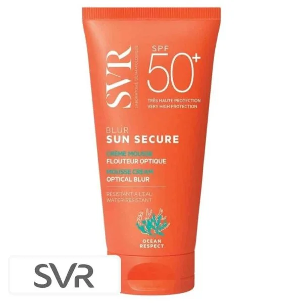 Tube orange SVR Sun Secure Blur crème-mousse SPF50+ flouteur optique