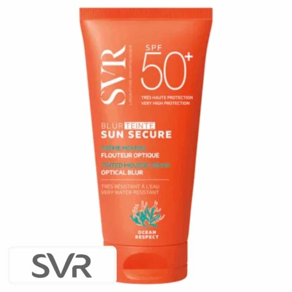 Tube orange SVR Sun Secure Blur teinté crème-mousse SPF50+ 50ml
