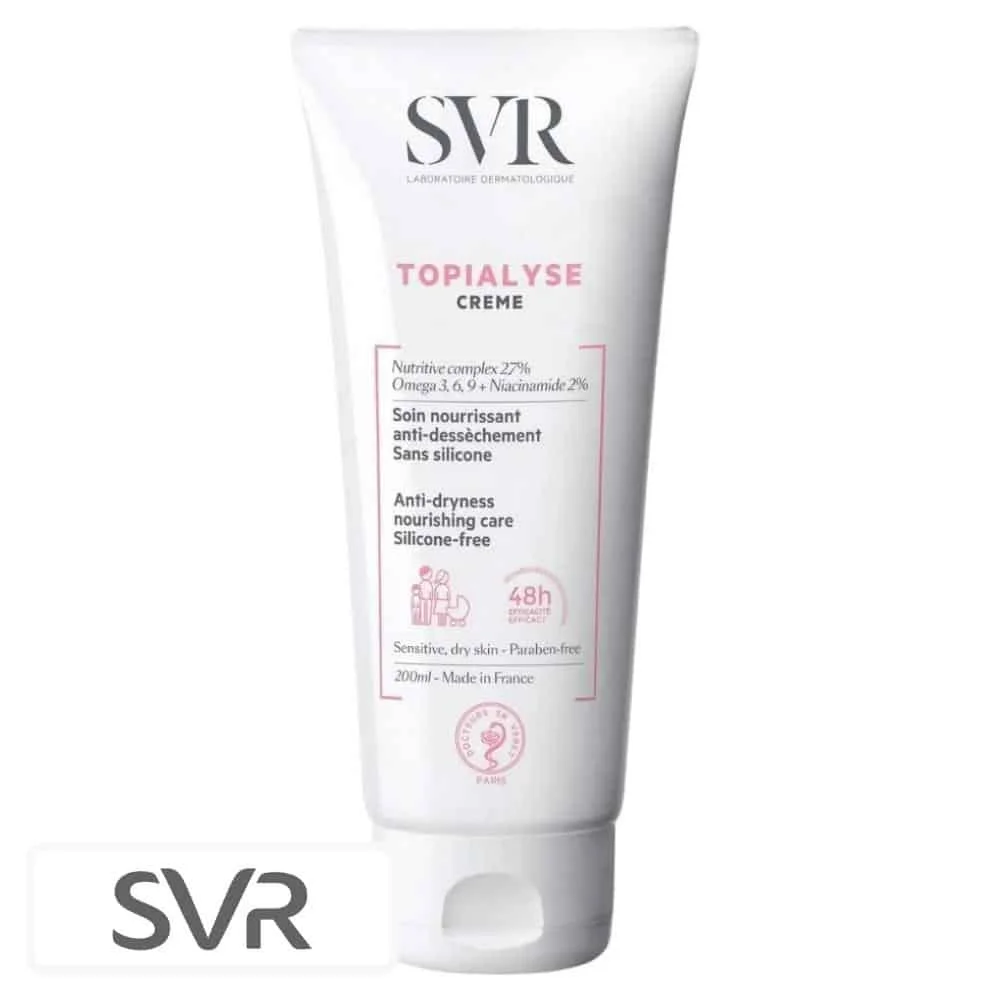 svr-topialyse-creme-soin-nourrissant-anti-dessechement-sans-silicone-200ml.jpg Tube blanc SVR Topialyse Crème soin nourrissant 200 ml