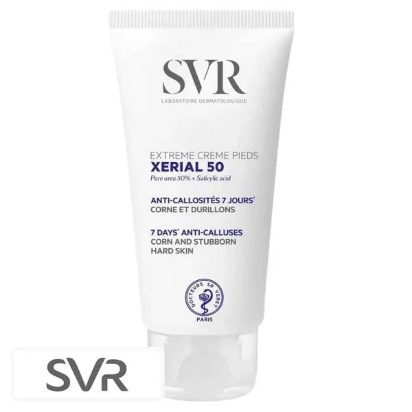 Tube blanc SVR Xérial 50 Extrême crème pieds anti-callosités 50 ml