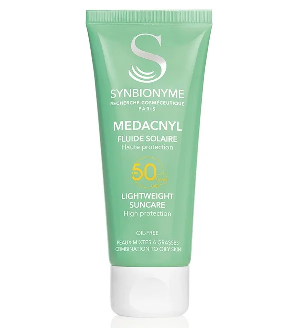 synbionime-medacnyl-fluide-solaire-spf50-40ml.jpg Tube vert du fluide solaire Synbionyme Medacnyl SPF 50 haute protection