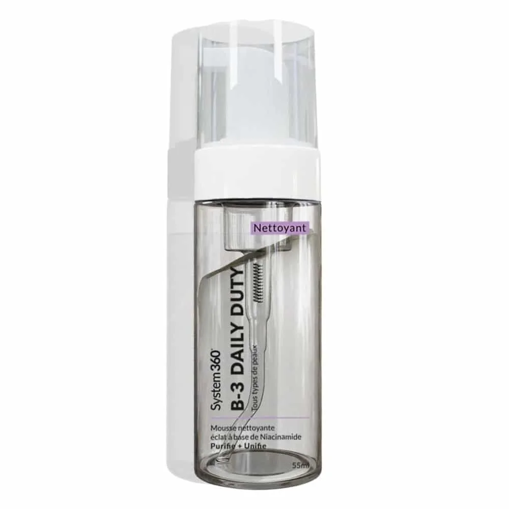 system360-b-3-daily-duty-mousse-nettoyante-eclat-150ml.jpg Flacon pompe transparent System360 B-3 Daily Duty mousse nettoyante niacinamide 55 ml