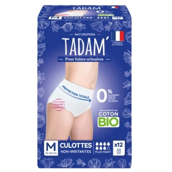 Tadam’ Fuites Urinaires Culottes Non-irritantes Bio Maxi Nuit 70-110cm M 12u