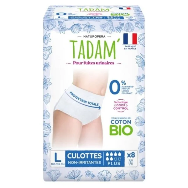 Tadam’ Fuites Urinaires Culottes Non-irritantes Bio Plus 70-110cm Taille L 8u