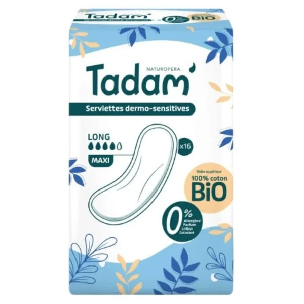 Tadam’ Serviettes Dermo-sensitives Maxi Long Bio 16u
