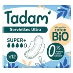 Paquet bleu Tadam' Serviettes Ultra Super+ x12 avec ailettes, voile coton bio