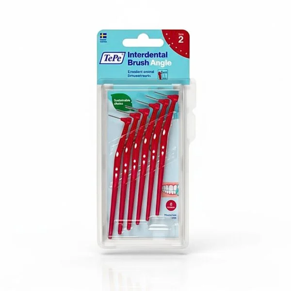 Blister de six brossettes interdentaires TePe Angle rouges, manche long coudé