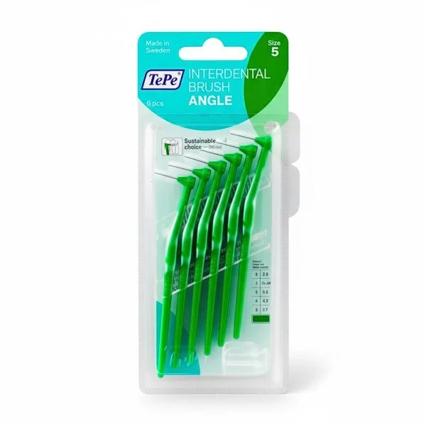 Blister de six brossettes interdentaires TePe Angle vertes, taille 5, manche long