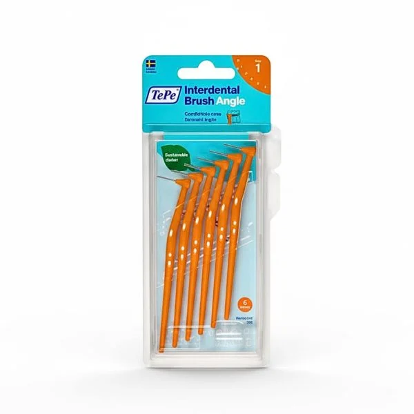 Blister de six brossettes interdentaires TePe Angle oranges, taille 1, manche long