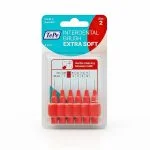 Blister de six brossettes interdentaires TePe Extra Soft rouges, taille 2