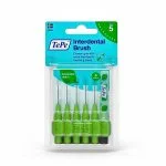 Blister de six brossettes interdentaires TePe Original vertes, taille 5, avec étui
