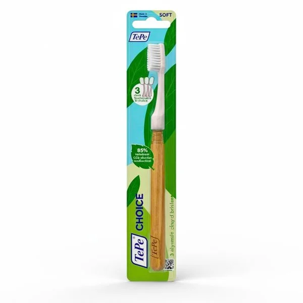 Brosse à dents TePe Choice souple à manche bois sous blister vert