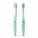 Brosse à dents enfant TePe Mini menthe, filaments blancs, motif ballon rouge