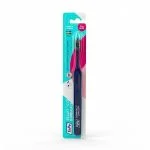 Brosse à dents TePe Select Compact bleu nuit sous blister rose et turquoise