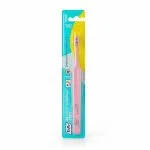 Brosse à dents TePe Select Compact rose sous blister turquoise et jaune