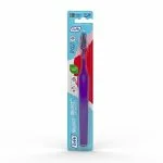 Brosse à dents TePe Select violette sous blister turquoise, filaments extra souples