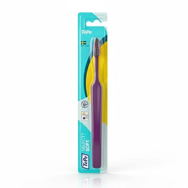 Brosse à dents TePe Select prune sous blister turquoise et jaune
