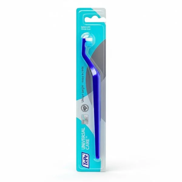Brosse à dents TePe Universal Care bleue à manche coudé sous blister