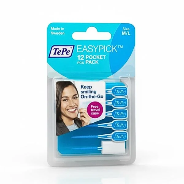 Pocket pack bleu TePe EasyPick taille M/L avec douze bâtonnets interdentaires