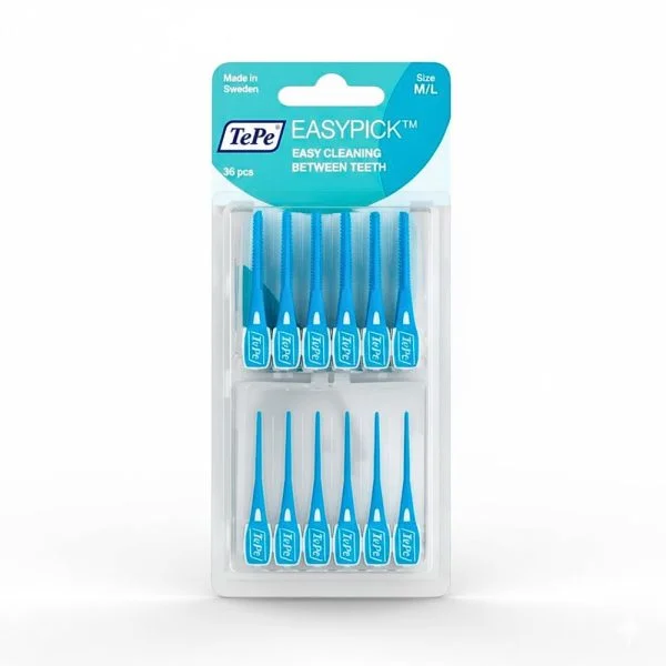 Blister TePe EasyPick taille M/L, bâtonnets interdentaires bleus, format familial