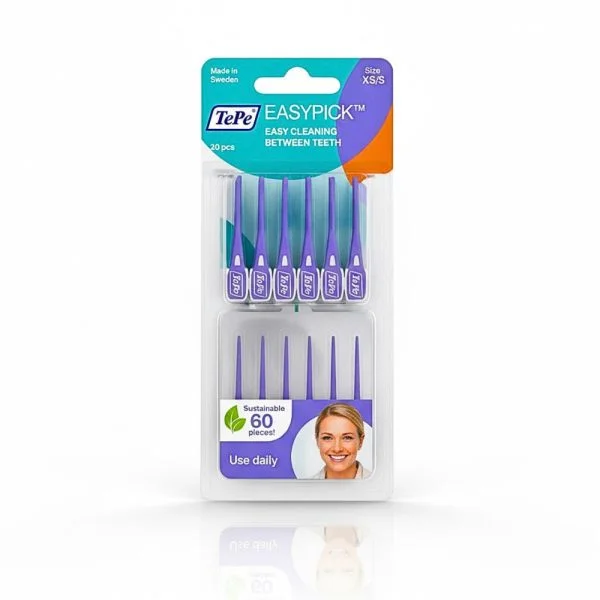 Blister TePe EasyPick violet, bâtonnets interdentaires souples et étui refermable