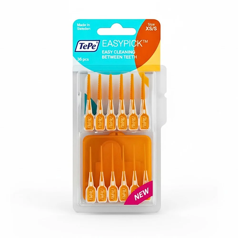 tepe-tepe-easypick-xs-s-pocket-pack-12u.jpg Bâtonnets interdentaires TePe EasyPick orange taille XS/S avec étui de rangement
