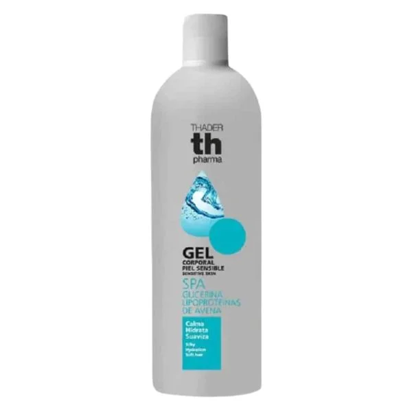 Flacon gris et bleu du gel corporel th pharma avoine glycérine peau sensible