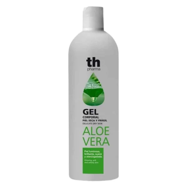Flacon gris et vert du gel corporel th pharma aloe vera peau sèche
