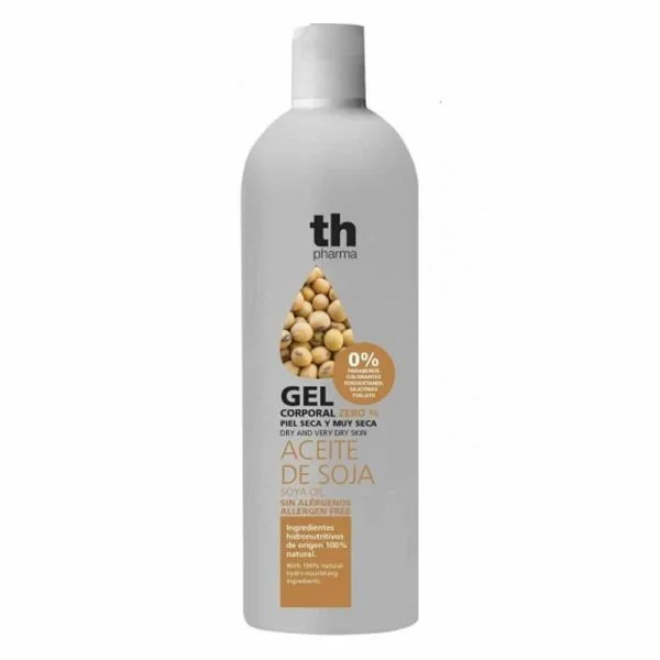 Flacon gris et beige du gel corporel th pharma huile de soja
