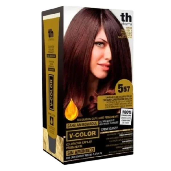 Coffret noir et doré th pharma V-Color 5.57 châtain clair acajou violet