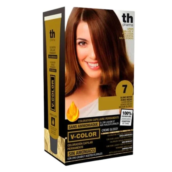 Coffret coloration TH Pharma nuance 7.0, boîte noire et dorée avec tube