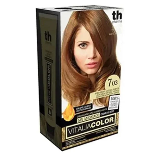 Coffret coloration TH Pharma nuance 7.03, boîte noire et dorée avec tube