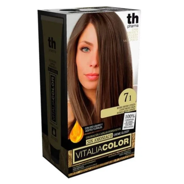 Coffret coloration TH Pharma nuance 7.1, boîte noire et dorée avec tube