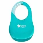Bavoir rigide Tommee Tippee turquoise avec fermoir réglable à crans et poche récupératrice
