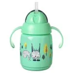 Tasse à paille verte Tommee Tippee à deux anses, décor écureuil et arbres