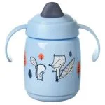 Tasse d'apprentissage bleue Tommee Tippee à bec souple et anses, décor renard