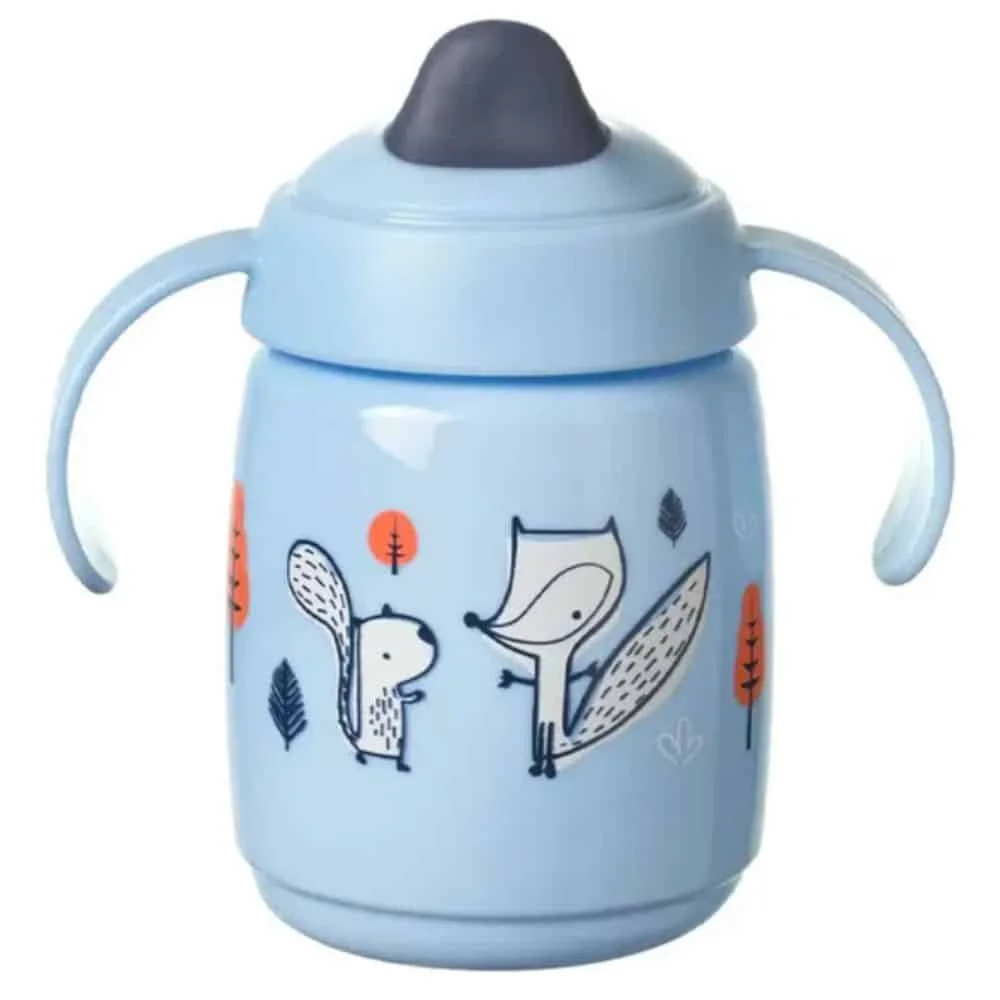 tommee-tippee-tasse-d-apprentissage-anti-fuites-6mois-blue-300ml-1u.jpg Tasse d'apprentissage bleue Tommee Tippee à bec souple et anses, décor renard
