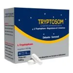 Boîte bleue Tryptosom L-Tryptophane Magnésium 150mg avec gélules blanches, détente et sommeil.