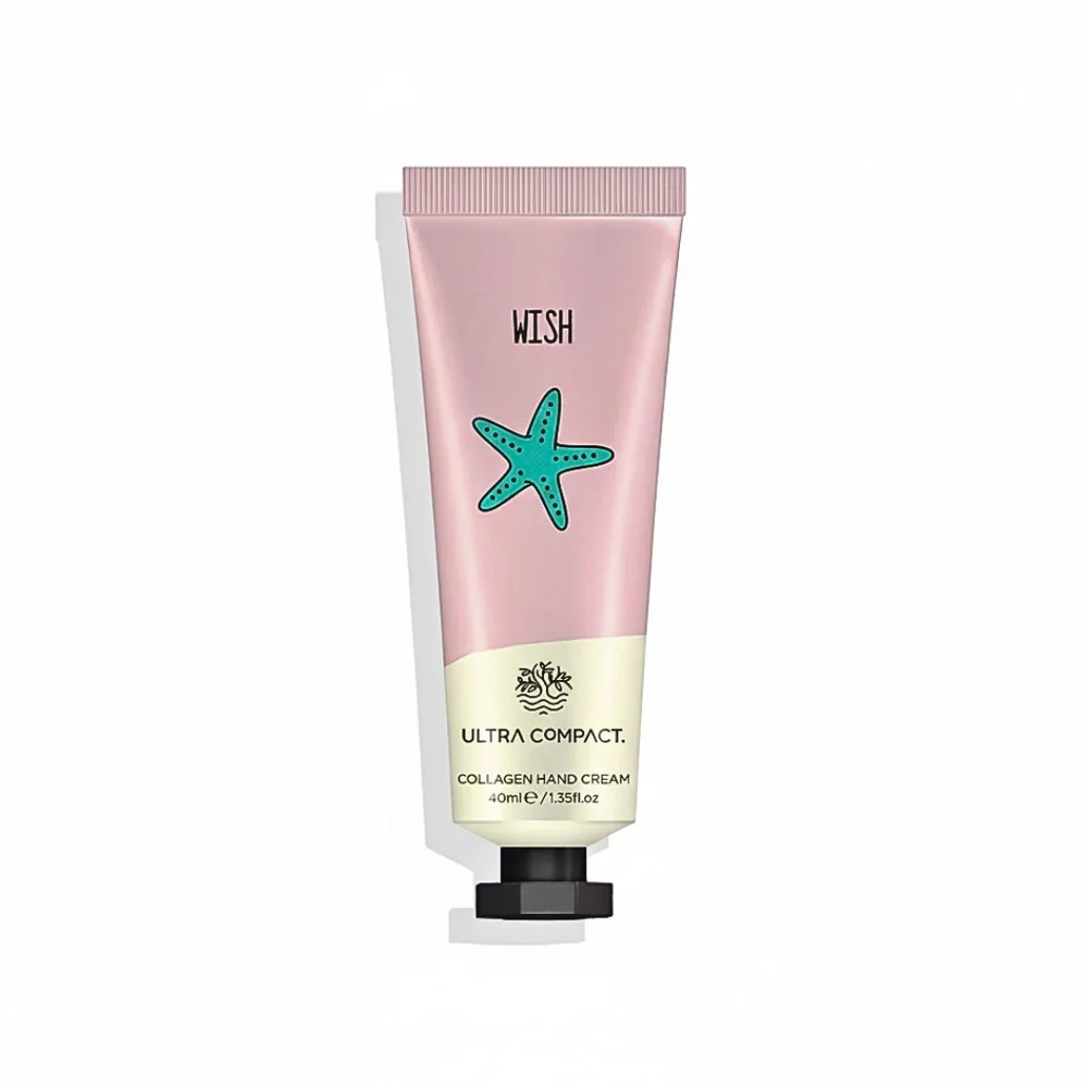 ultra-compact-creme-mains-wish-40ml.jpg Tube Ultra Compact Collagen Hand Cream Wish illustré d'une étoile de mer turquoise