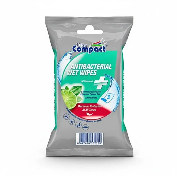 Sachet de poche de 15 lingettes antibactériennes Ultra Compact au citron vert