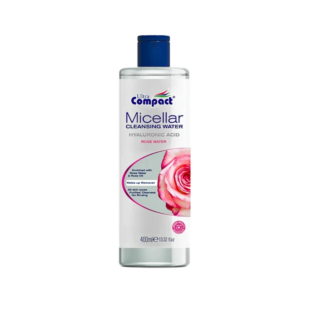 ultra-compact-micellar-cleansing-water-rose-400ml.jpg Flacon 400 ml d'eau micellaire Ultra Compact à la rose et acide hyaluronique