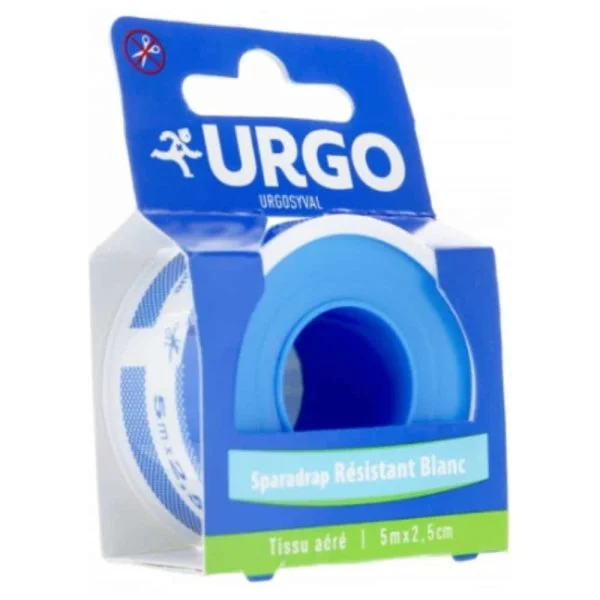 Boîte bleue Urgo Urgosyval sparadrap résistant blanc tissu aéré 5 m x 2,5 cm