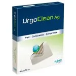 Boîte bleue et verte UrgoClean Ag pad compresse stérile 10 cm x 10 cm