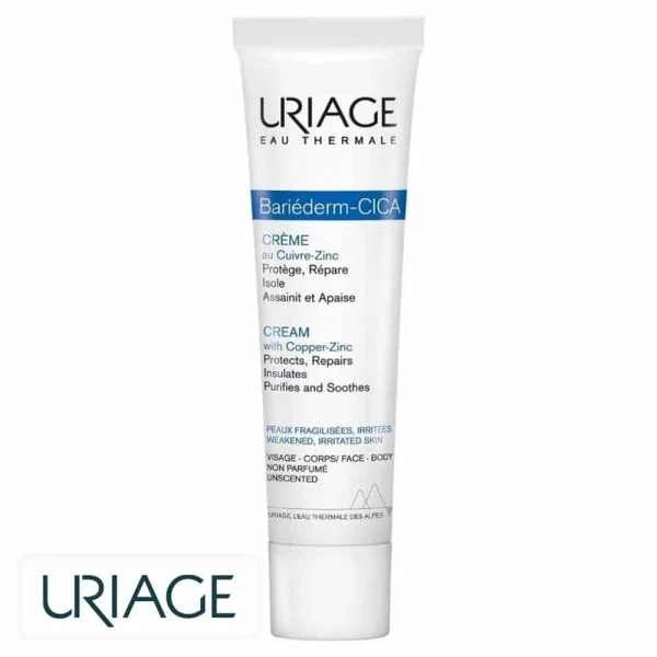 Tube blanc et bleu Uriage Bariéderm-CICA crème au Cuivre-Zinc non parfumée