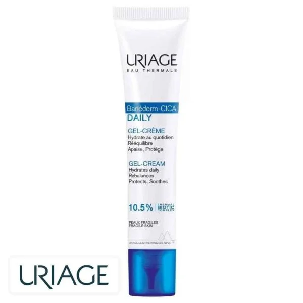 Tube blanc et bleu Uriage Bariéderm-CICA Daily gel-crème 10,5% Thermal Biotic