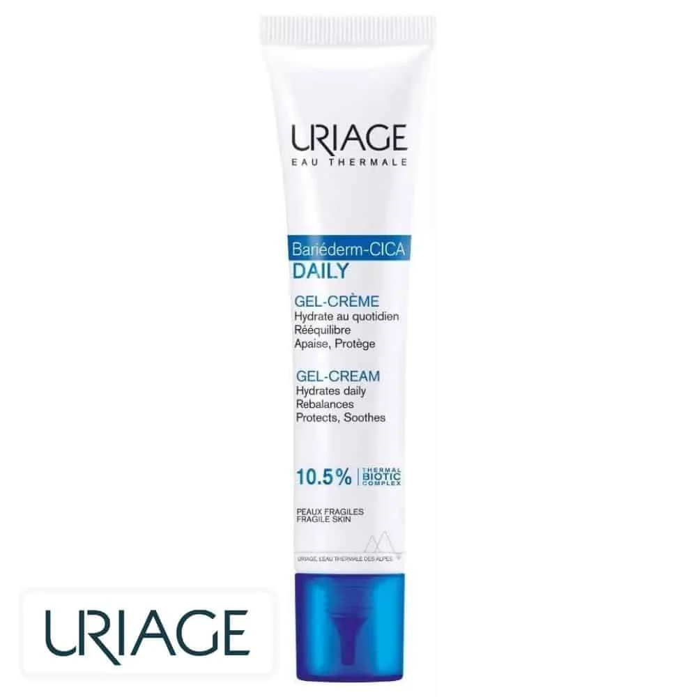uriage-bariederm-cica-daily-gel-creme-hydratant-40ml.jpg Tube blanc et bleu Uriage Bariéderm-CICA Daily gel-crème 10,5% Thermal Biotic